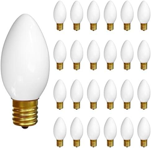 Oviejo 25 Pack C9 7W Christmas Light Bulbs, C9 White Incandescent Bulbs Replacement for Christmas String Lights, Holiday Ceramic Bulbs, 7 Watt, White