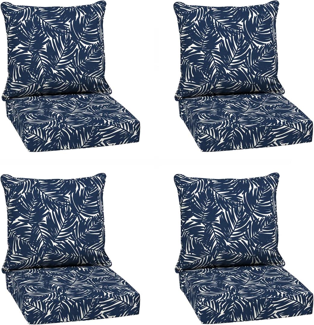 Arden earthFIBER Outdoor Deep Seat Cushion Set (4-Pack), 24 in x 24 in, Weather-Proof, Rain-Proof, Fade Resistant Patio Cushion for Chair, Sofa, and Couch Navy Blue King Palm