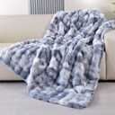 Tie-Dye Blue Faux Fur Throw Blanket for Couch, Double-Sided Bubble Textured Plush Throw with Soft Flannel Back, Machine Washable, 60 x 80, 860 GSM