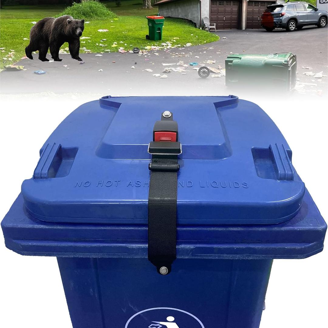 Bear Proof Trash Can Lid Lock, Raccoon Proof Garbage Can Strap (Metal Enhanced Version) (1 PCS Black)