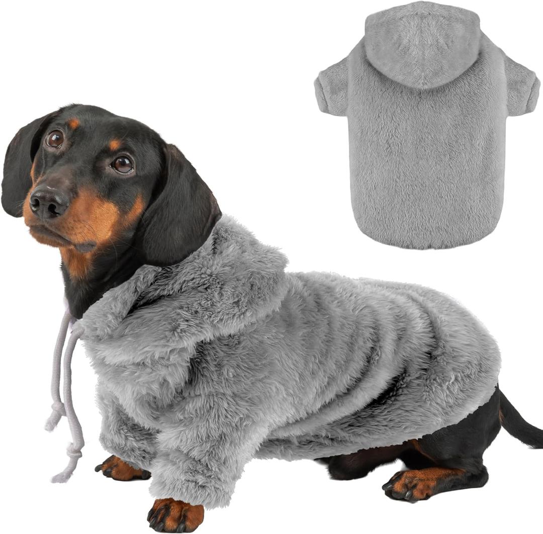 Fuzzy Dog Hoodie Sweater for Large Dogs Warm Winter Dog Clothes with Double-Sided Plush Fleece Soft Stretchy Pet Coats Hooded Sweatshirt for Medium Large Dogs (M (Back: 16.54",Chest: 22.05",12-25lbs), Grey)