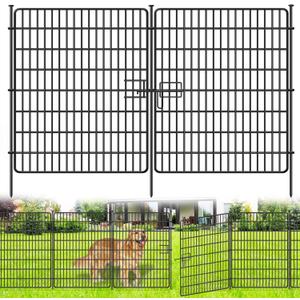15 Panels No Dig Fence with Gate, 32 in(H) X 36 ft(L) Garden Decorative Fence Animal Barrier for Dogs, Rustproof Metal Garden Edging Border for Outdoor, Yard, Patio, Black