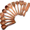 12 Pack Wooden Spoons for Cooking - Natural Teak Kitchen Utensils Set with Spatulas (4-6 Pieces)