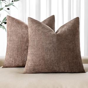 MIULEE Pack of 2 Decorative Throw Pillow Covers Soft Chenille Throw Pillows Solid Textured Cushion Covers for Couch Sofa Bedroom Living Room 20x20 Inch, Chocolate