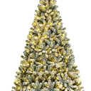 8 ft. Pre-lit Snow Flocked Hinged Artificial Christmas Tree with 1502 Tips and Metal Stand