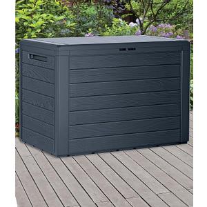  Anthracite 190L Wood Design Outdoor Storage Box Garden Patio Plastic Chest Lid (Horizontal Stripes, Pack of One)