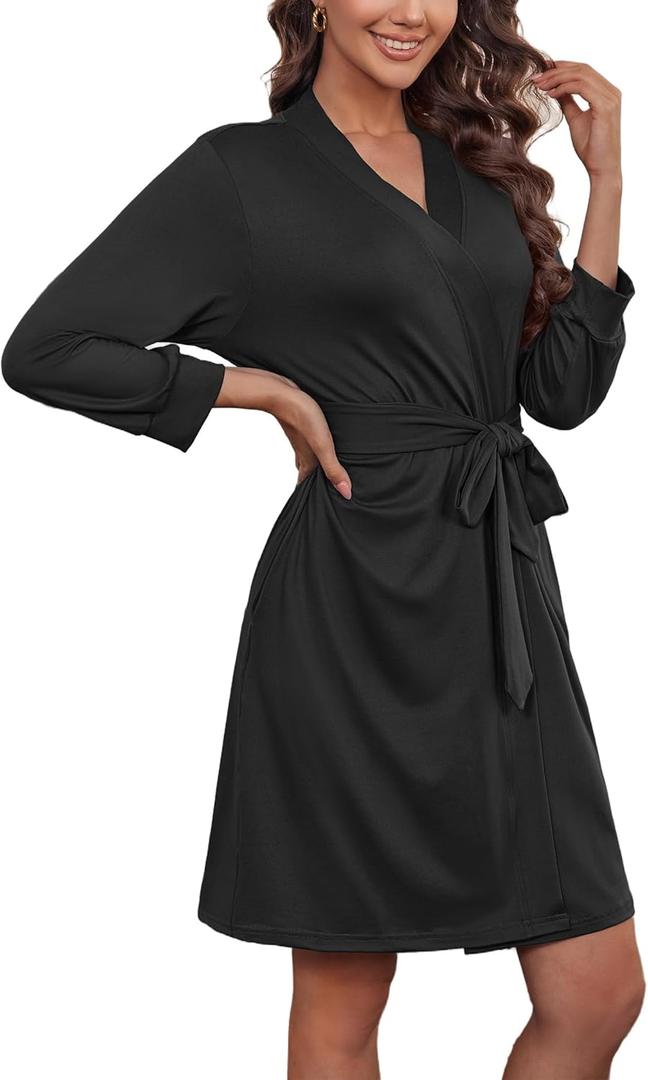 Ekouaer Women's Robe Lightweight 3/4 Sleeve Knit Bathrobe Soft Knee Length Sleepwear Robes with Pockets, Size: 2XL