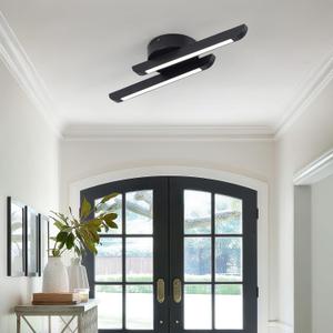 LED Mount Ceiling Light, 2-Light Parallel Modern Pendant Close to Ceiling Light, 10w Dimmable Black LED Ceiling Lamp for Hallway, Small Entrance Door, Dining Room, Small Study Room