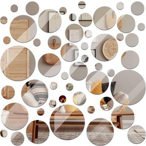 Jetec Real Glass Round Mirror Tiles Frameless Wall Glass Tiles Round Wall-Mount Mirrors with Acrylic Double Sided Adhesive for Bedroom Bathroom Craft (2/3/4/6/8/10 Inch)