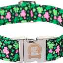 MR. CHUBBYFACE St.Patrick's Clover Dog Collar, Green Clovers Shamrock Adjustable Dog Collar, Cute St.Patrick's Collar for Small Dogs