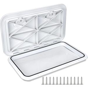 smartmarine 24"x14" Marine Boat Deck Hatch Cover,Boat Access Hatch & Lid, 2pcs Hatch Handles Lock.Black/White, 24"*12"