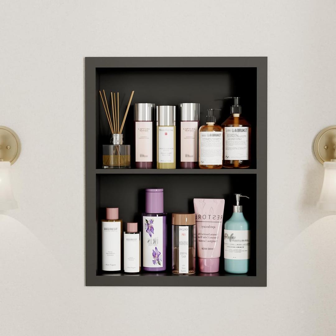 14x18 Medicine Cabinet Recessed Stainless Steel, 2-Tier, Medicine Cabinet Organizer,Stainless Steel Wall Niche, Bathroom Wall Cabinet, Recessed Bathroom Cabinet, Cabinet recessed Wall Cabinet (Black)