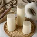 3 x Conelist Ribbed Pillar Candles Set of 3, Width 3" High 4" 6" 8" Large Soy Wax Orchids Scented Pillar Candles Aesthetic Ribbed Modern Home Decor for Bathroom Living Room(Cream)