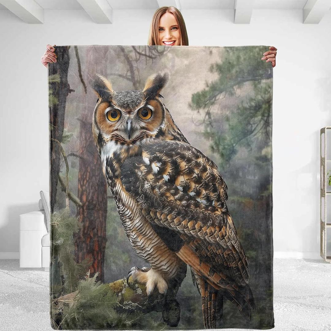 Majestic Forest Owl Throw Blanket - Soft, Plush, Comfy, Lightweight, Warm, Fuzzy, Anti-Pilling Flannel, Ideal for Couch, Bedroom, Travel, Living Room for Men and Boys 80in60in