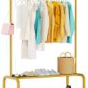 Rolling Clothing Racks for Hanging Clothes, Garment Rack for Clothes to Hang, Metal Portable Wardrobe Rack for Coats, Jackets, Shirts, Dress,Warm Gold