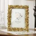 Cuspin 5x7 Picture Frame Vintage Gold Frames, Gold Ornate Rose Flower Resin Photo Frame with Glass Front for Wall Hanging or Tabletop Display, Elegant Home Decor