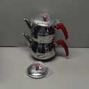 Hakan Teapot Set with Self Strainer Double Lids, Stainless Steel Mini Double Bondy Tea Pot Set, Turkish Samovar Style, Tea Kettle for Loose Leaf Tea with Bakelite Handle | 0.84 + 1.26 Qt.