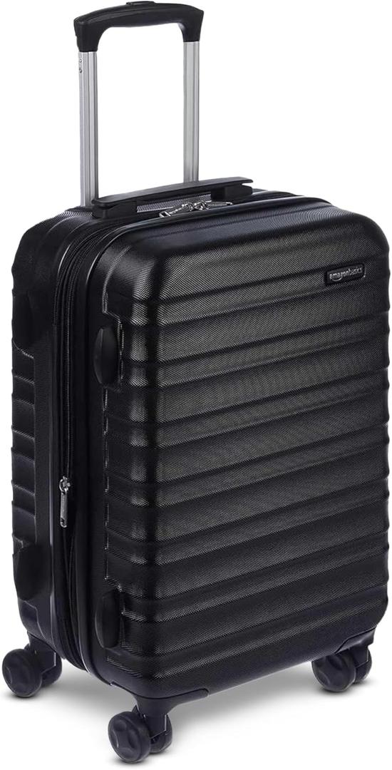 Amazon Basics 21" Hardside Carry-On Luggage with Spinner Wheels, Expandable for Up to 25% More Space, Scratch-Resistant Hard Shell, Telescoping Handle, Black