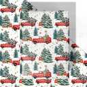 WRAPLULU Christmas Truck Wrapping Paper - 4 Jumbo Sheets, 28 * 40 Inches - Vintage Country Tree Xmas Gift Wrapping Paper, Perfect for Kids Adults Christmas' Gift and Winter