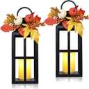 Fall Lanterns Decorative Indoor Outdoor, 2 Pack Hanging Harvest Lantern with LED Candle, 18 Inch Autumn Flameless Lights with Pumpkin and Maple Leaf for Thanksgiving Table Centerpiece Home Decor