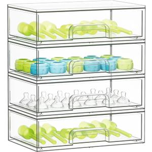SpaceAid Bottle Storage Organizer Baby - Acrylic Bottles Station Organizer Container, Stackable Clear Drawers for Countertop, Vanity, Bathroom, Cabinet, Pantry Organization, 4 Pack, 4L, 13.7"H