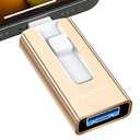 Sunany USB Flash Drive 256 GB for Phone and Pad, High Speed External Thumb Drives USB Memory Storage Photo Stick for Save More Photos and Videos (Gold)
