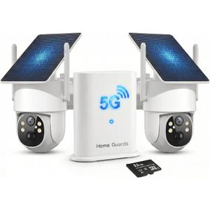 SOIADV 4MP Wireless Security Camera System, 2-Pack Solar Outdoor Cameras with Base Station, 2.4G/5G WiFi Free Local Storage, 360 View,Color Night Vision, Pre-Record,Waterproof