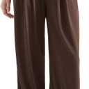 SUUKSESS Women Wide Leg Pants Elastic High Waisted Work Pants Flowy Palazzo Pants (Brown, XS)