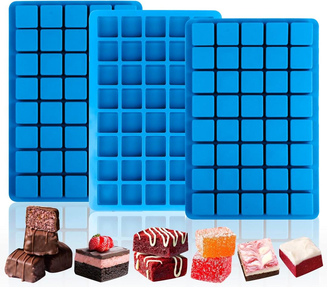 Sidosir 3Pcs Square Caramel Candy Mold Silicone, 40-Cavity Gummy Silicone Molds for Fat Bombs, Chocolate Truffles Mold for Hard Candy, Ice Cube (1.18in, Blue)