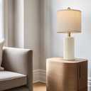 G-SAFAVA 20.25" Small Single Table Lamp for Bedroom Modern Ceramic Nightstand Lamp Farmhouse Bedside Lamp Boho Living Room Lamp White End Side Table Lamp