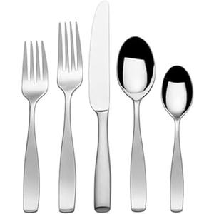 Mikasa Satin Loft 65-Piece Flatware Set for 12, 18/ 10 Stainless Steel Silverware with Forks, Knives, Spoons, and Serving Utensils, Durable and Elegant Design