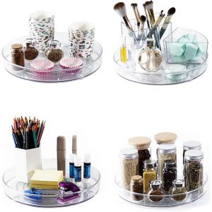 4 Pack Lazy Susan 9.2" Inch Turntable Organizer Pantry Organization and Storage Container Bins Spice Rack Cabinet Rotating Condiment for Pantry Kitchen Vanity Bathroom Jewelry Holder Clear (9.25 inch 4Pack)