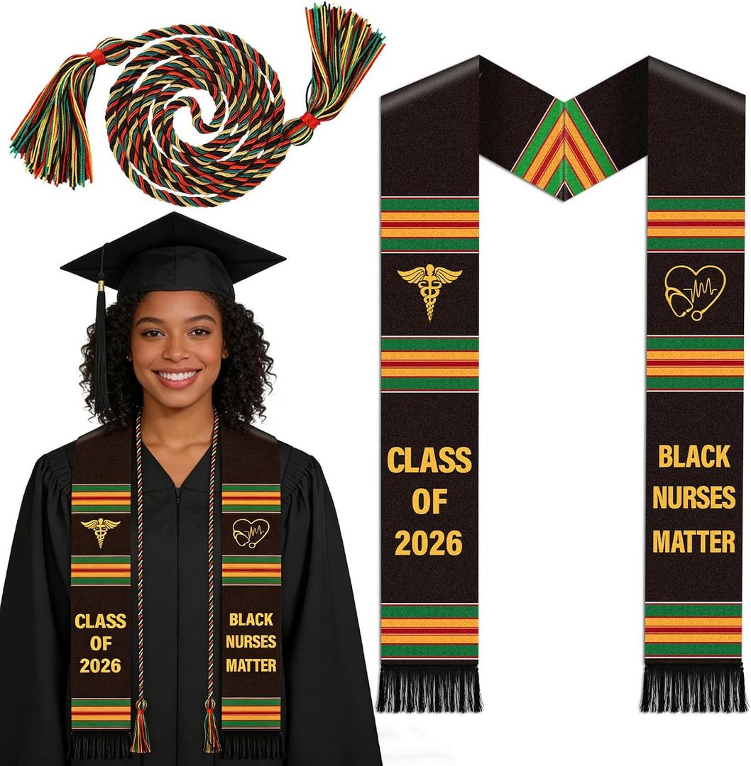 Black Girl Graduation Stole - Kente Honor Cord, Nurse Nursing School Black Female Graduates Medical Ceremony Accessory Gifts Class of 2026