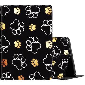 9" Tablet Cover,  Anti Slide Premium PU Leather Multi-Angle Viewing Folio Stand Case Cover   - Cute Dog Paw Prints