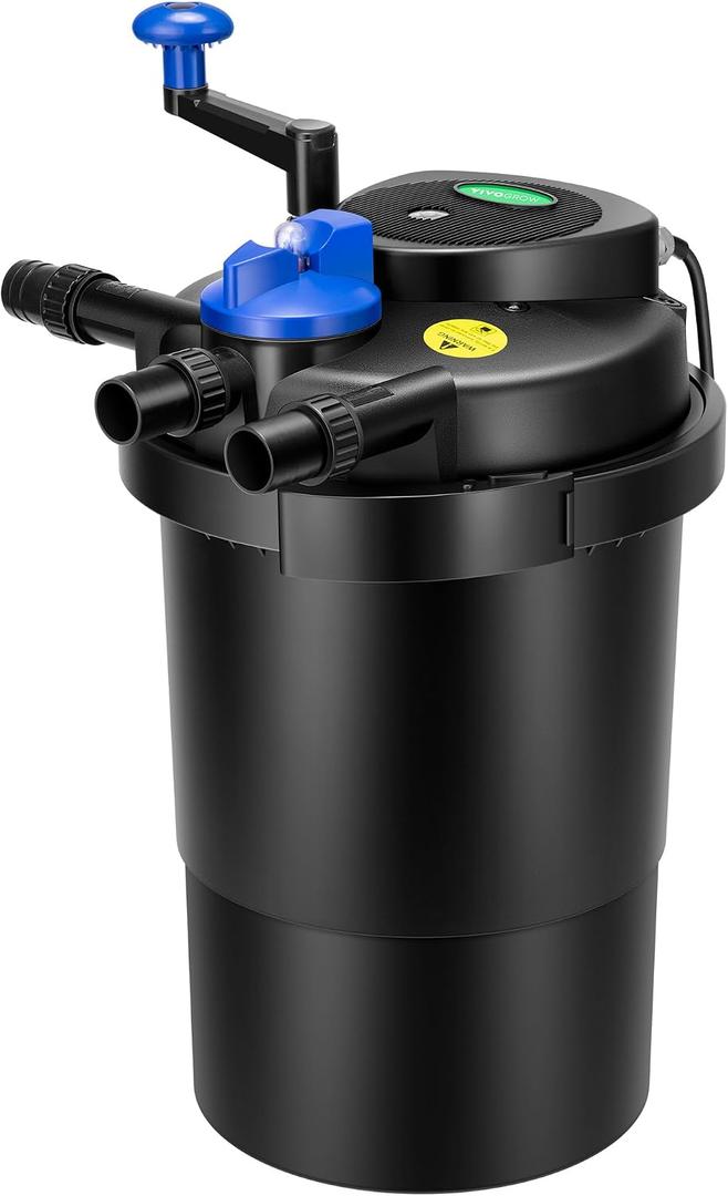 VIVOGROW Bio Pressure Pond Filter, with 13W UV-C Light, 1840 GPH Suitable for Koi Ponds up to 1000 Gallons or Landscape Pools up to 2100 Gallons