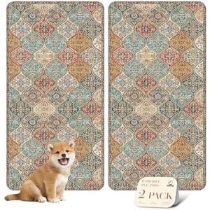 nunubaby Washable Pee Pads for Dogs, Stylish, Non-Slip and Leak-Proof Pee Pads. Reusable Potty Pads for Dogs for Crates and Floors.(Cream/Multi, 24" x48" )