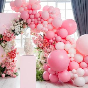Pink Balloon Garland Arch Kit, Double Stuffed Rose Pink Balloons and Nude White Balloons,Pastel Hot Pink balloons Garland for Girls Birthday Baby Shower Princess Valentine Party Decorations