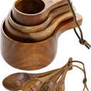 Wooden Measuring Cups and Spoons Set - Eco-Friendly Solid Acacia Wood, Laser Engraved Measurements, Perfect for Baking & Cooking - Ideal for Bakers, Chefs & Home Cooksbrown