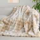 Soft Plush Thick Bubble Blanket, Faux Rabbit Fur Throw Blanket for Couch Bedroom Living Room, Fluffy Throw Blanket (50 * 60 inches, Tie-dye Camel)