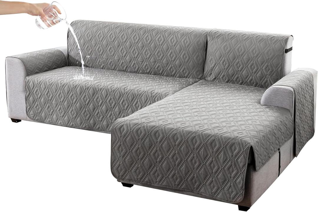 Genina Sectional Couch Covers for Dogs L Shaped Sofa Covers Chaise Lounge Cover Reversible Couch Covers for Sectional Sofa L Shape Furniture Protectors Cover for Pets, Kids (Light Grey, Sofa Large)