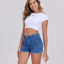 2026 Women's Stretchy Cargo Denim Shorts Mid Rise Jean Shorts Raw Hem Jorts with Pockets Short Jeans 3.5" Inseam (Blue, M)