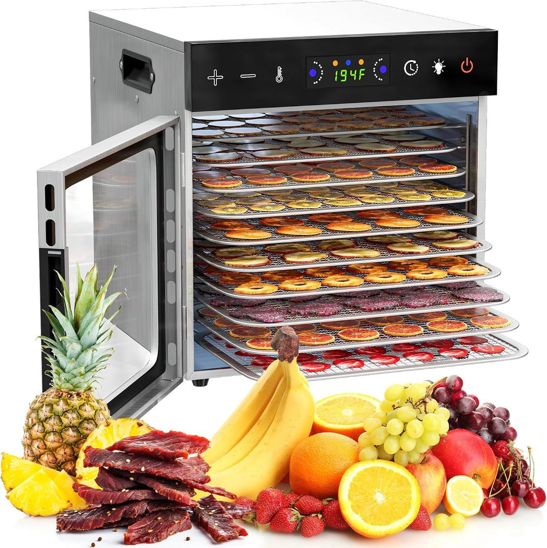 VALONDINO 10-Tray Food Dehydrator – 600W Adjustable Temperature (86°F-194°F) & Digital Timer, Ideal for Jerky, Fruits, Vegetables, Dog Treats, Herbs, and Snacks – Energy-Efficient, and Easy to Clean
