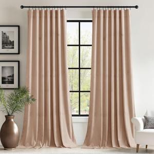 StangH Blush Beige Velvet Curtains for Nursery Girls Bedroom Room Darkening Thermal Insulated Privacy Window Drapes for Sliding Patio Door Living Room, W62 x L90, 2 Panels (62"W x 90"L (Pack of 2))