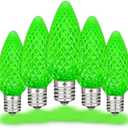 Novelty Lights C9 Diamond Faceted Christmas Light Bulbs, Green LED Outdoor Lights (25 Pack) for String Lights