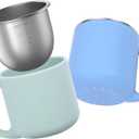 Bakpoco 2-IN-1 Open Toddler Cups, Stainless Steel Baby Cup + Silicone Training Cup for Toddlers Kids Babys, No Plastic | No Soap Smell | Shock-Proof Feeding Essentials, 2-Pack Blue/Sage