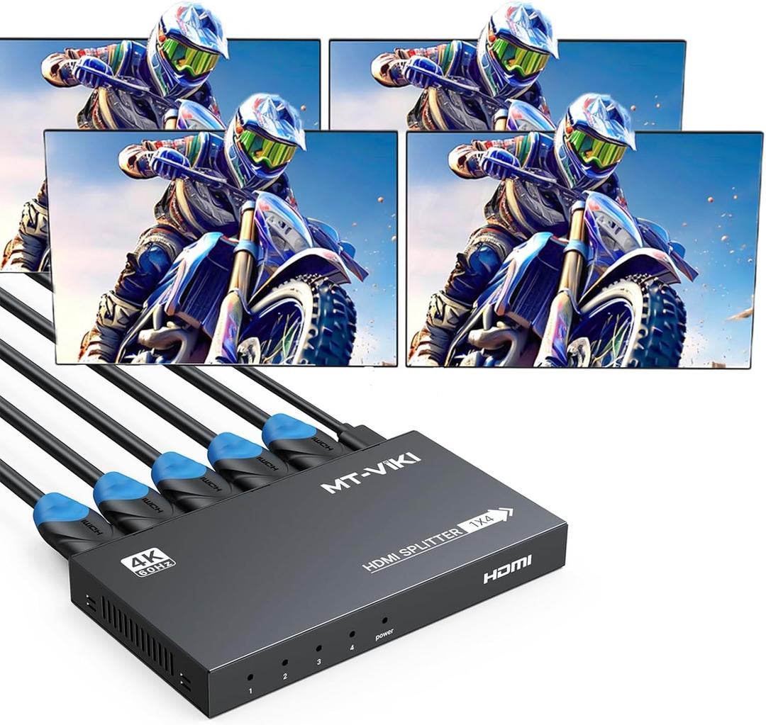 MT-VIKI HDMI Splitter 4K@60Hz, HDMI Splitter 1 in 4 Out, RGB 4:4:4, HDMI2.0b, HDCP2.2, 18Gbps, Full UHD Distributor for PS4 Fire Stick HDTV