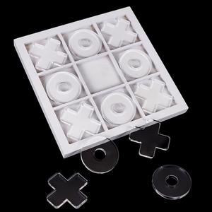 FINGERINSPIRE Acrylic Tic Tac Toe Wood Board 10x10x0.8inch Wood Tray with Clear XO Acrylic Tic Tac Toe Chess Pieces Wood Board Game Classic Coffee Table Decor Decorative Wooden Travel Game for Family
