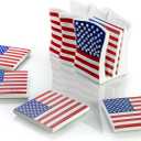 American Flag Coasters Set of 6, Modern Coaster Decor, Outdoor Patio Table Heat Insulation Resin Drink Home Cup Mat Decorations for Coffee Desk Tabletop Themed Gifts