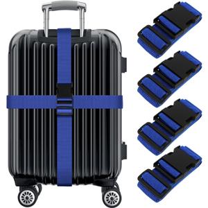 4-Pack Luggage Straps, Adjustable Wide Travel Belt to Keep Your Suitcase Secure, Heavy Duty Luggage Belt for Suitcase, Blue