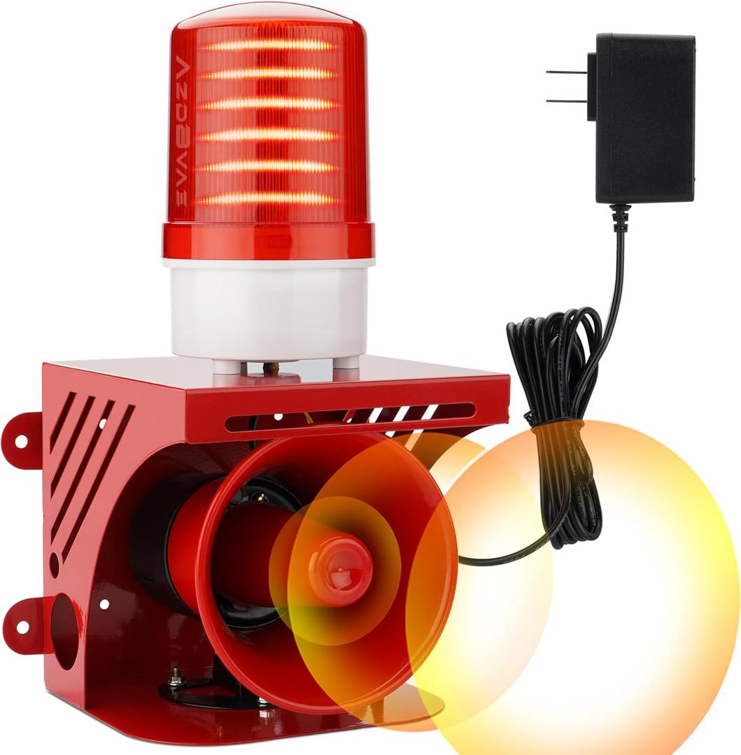 Industrial Siren Alarm Strobe Light, 120dB Loud Horn&Red Beacon Warning Light, Remotely Activate with Wi-Fi Socket (Sold Separately), AC110V Alarm for Emergency, Factory, Intruders, Animal Deterrent